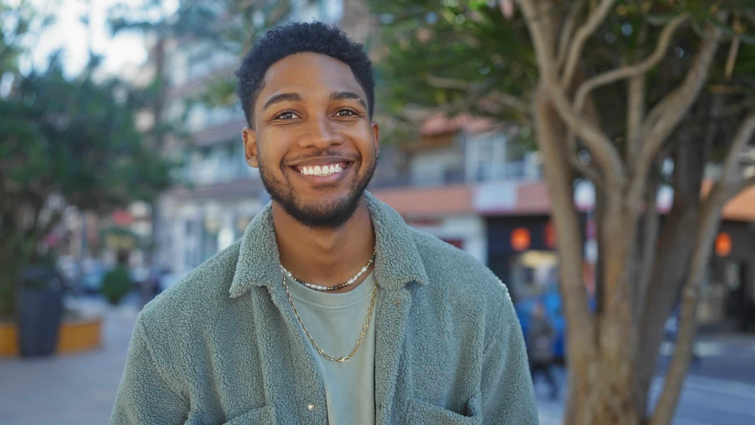 Handsome,Black,Man,Smiling,Warmly,,Wearing,Casual,Clothes,,In,A